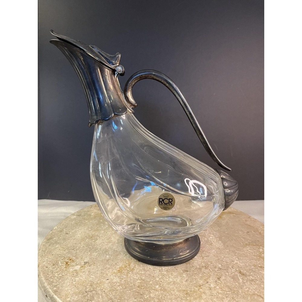 1960's Royal Crystal Rock (RCR) Silver Plate Crystal Duck Decanter Beautiful